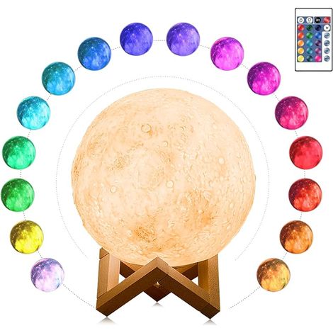 Veilleuse LED 3D Lune, Lampe de Nuit 16 Couleurs Rechargeable avec Télécommande, Kit Créatif DIY à Peindre, Figurines Spatiales en Plâtre, Décoration Chambre Salon, Cadeau Enfant 6-12 Ans [Classe éner (1/5)