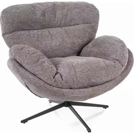 Fauteuil MARIA pivotant tissu gris et cocoon avec base métal noire et assise relax
