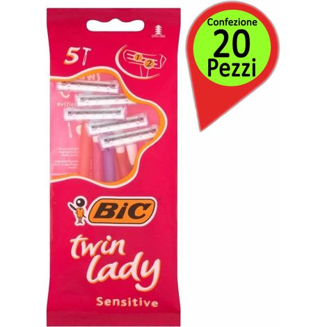 Bic rasoio twin lady sensitive confezione da 20 pacchi da 5 lamette ciascuno