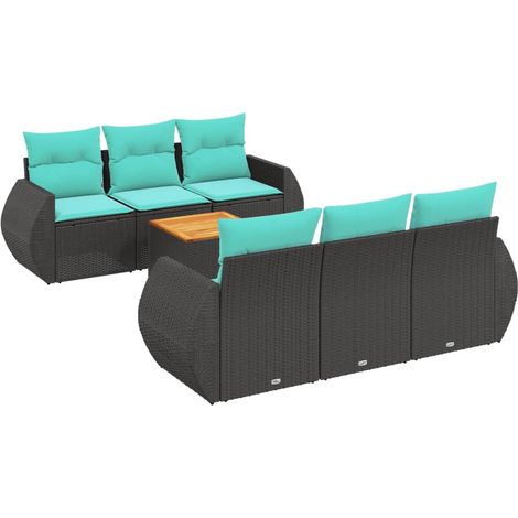 7-teiliges Gartensofa-Set mit Kissen, schwarzes Polyrattan vidaXL (1/5)