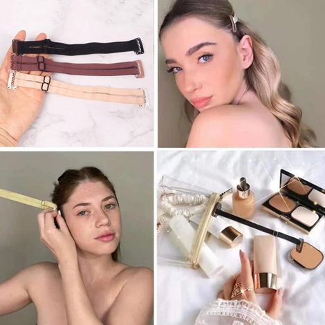Unsichtbare, dehnbare Nylon-Liftingstreifen mit Clips für Gesicht, Augen und Augenbrauen (Damen) – Beige (1/5)