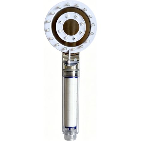 Douchette filtrante 5 modes de jet, finition chromée, raccord G1/2 universel, installation sans outils (1/2)