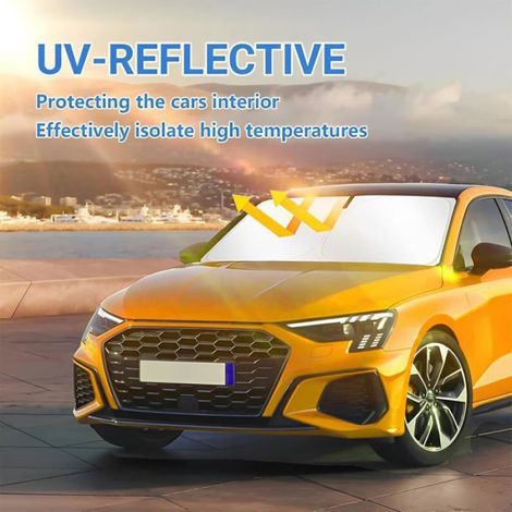Pare Soleil Anti UV 145×80cm,Pare-Soleil en Tissu argenté revêtu de Tissu Pliable Voiture, SUV Camion Isolation Thermique (1/5)