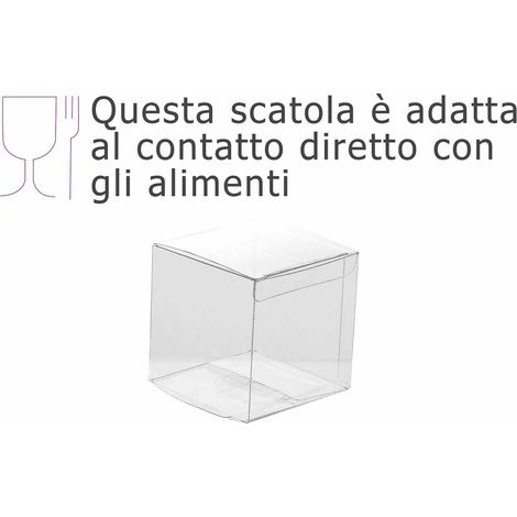 Boîtes cubiques transparentes en PET alimentaire, lot de 25, 7,5 x 7,5 x H. 7,5 cm