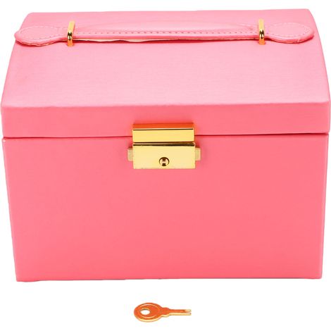 Boîte à bijoux multifonctionnelle multicouches, grande capacité, support organisateur de colliers et boucles d'oreilles avec clé Rose rouge (1/5)