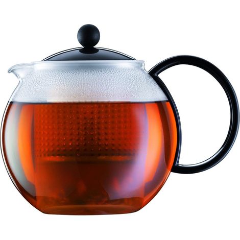 Théière à Piston en Verre - Filtre et Couvercle en Plastique - 0.5 L - Noir (1/4)