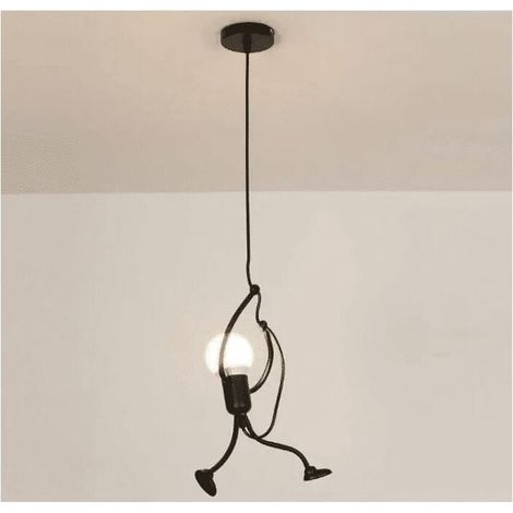 Modern Pendant Light Creative Iron People Cartoon Design Hanging Lamp for Kids Bedroom Bedside Living Room Attic Black (1/5)