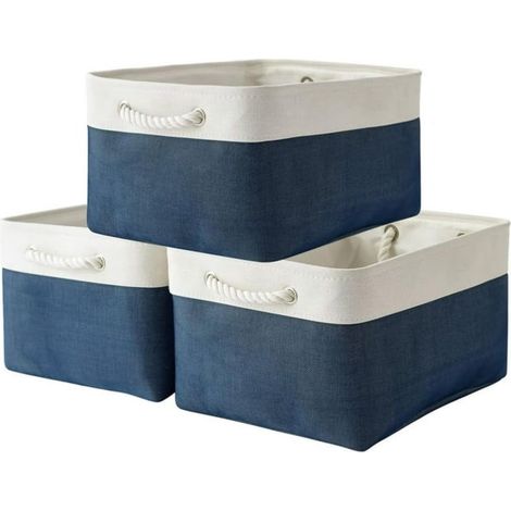 Lot de 6 petits bacs de rangement pliables en tissu avec poignées en corde de coton