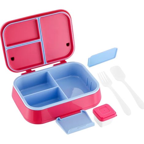 Contenitore per il pranzo bento a 3 scomparti, di grande capacità e adatto al microonde, di colore rosso. (1/2)