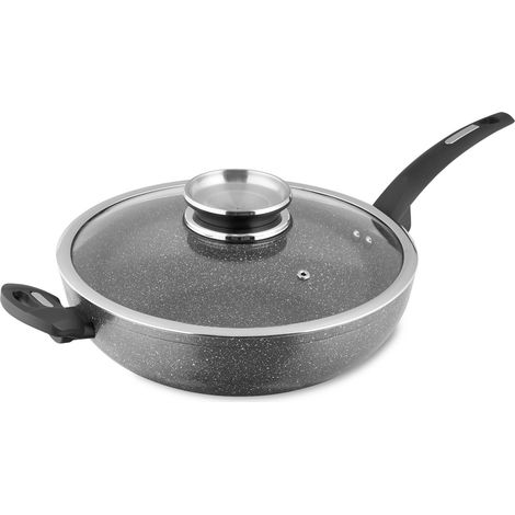 Tower T81279 Cerastone Induction Wok Pan With Glass Lid, Non Stick Ceramic Coating, Easy to Clean, Graphite, 30 cm (1/5)