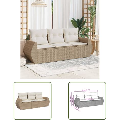 The Living Store Salon de jardin avec coussins 3 pcs beige résine tressée - Ensemble Salon De Jardin - Meuble Extérieur - Résine Tressée - Rotin Synthétique - Fauteuil De Jardin (1/3)