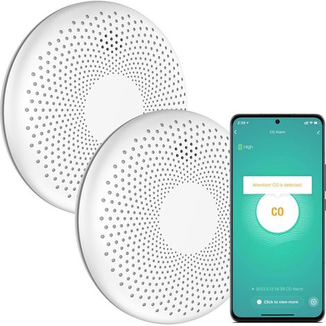 Smart Connect Détecteur Combiné avec Fumée & Monoxyde de Carbone Connecte - Batterie 10 Ans - Alarme Incendie & CO, Tuya, Smartlife - 2 pièces