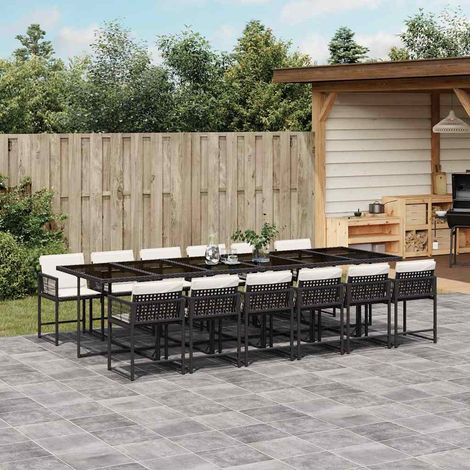 13-tlg. Garten-Essgruppe mit Kissen Schwarz Poly Rattan vidaXL