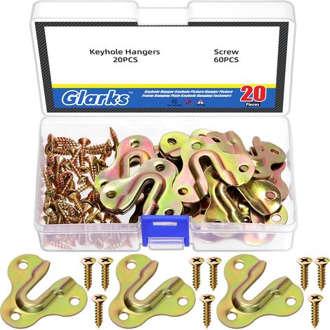 Lot de 80 cintres papillon en zinc coloré avec vis, supports d'étagère à trou de serrure, plaque de suspension à trou de serrure unique pour montage mural, porte-manteau, planche en bois, tasse (1/5)
