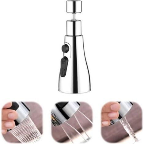 Bec de robinet, bec pivotant à 360º, 3 modes, écrou de conversion, rondelle, bande d'origine, accessoire universel, robinet de cuisine en acier inoxydable pour cuisine, salle de bain (argent) (1/5)