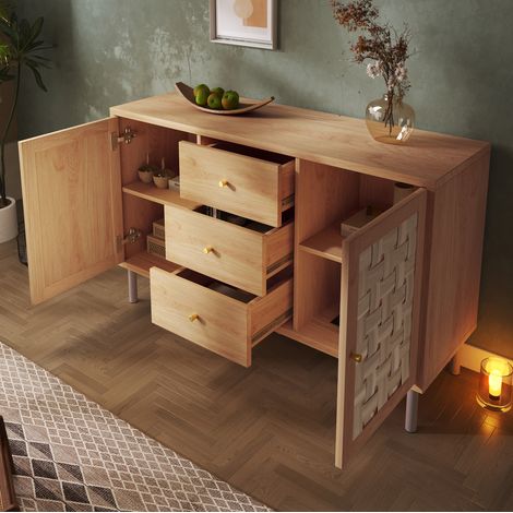 Credenza 120x40x75 cm in MDF e metallo rovere, con contenitore per soggiorno - FLORAGRACE (1/5)