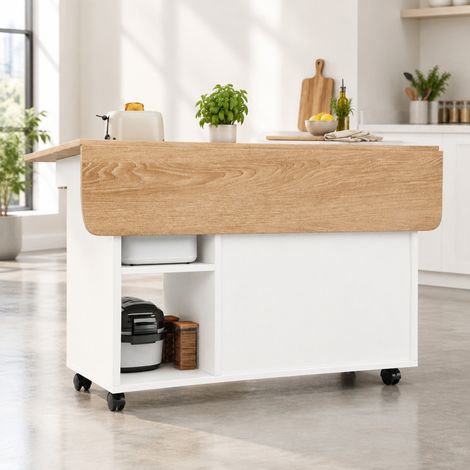 Isola cucina con ruote e piano pieghevole 120 x 30 x 79,5 cm bianco HAVRYA (1/5)