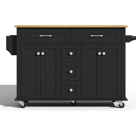 Isla de cocina móvil extensible 140 x 65 x 89 cm con 5 cajones, almacenaje y ruedas (1/5)