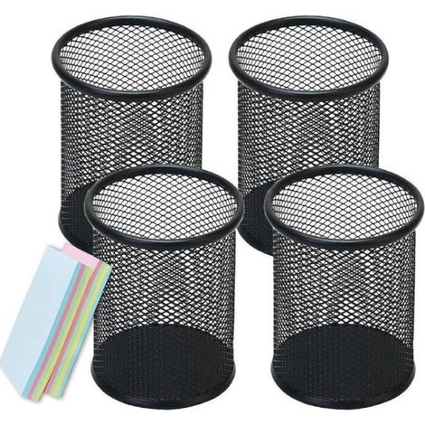 Pot A Crayon - Maille Métal - Rond - Noir - 9 X 10 Cm - Bureau Maison - Lot De 4 (1/4)