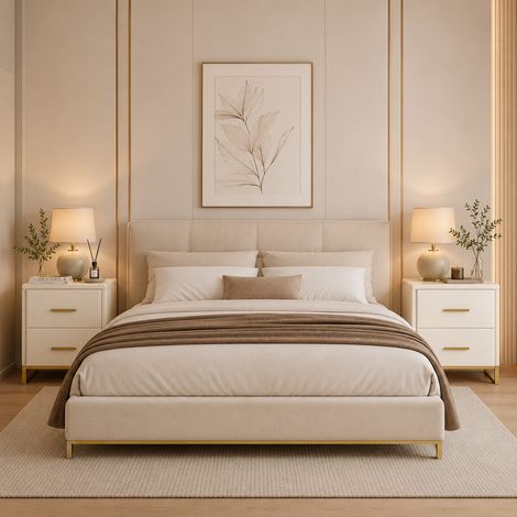 Table de chevet 40×40×50cm, lot de 2, placard de rangement avec 2 tiroirs, grande capacité, meuble de rangement, style moderne, base et poignées en métal, pour salon et chambre, Velours, Beige (1/5)