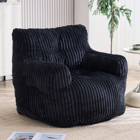 Pouf poire 100x94x70 cm noir en velours côtelé rembourré avec flocons de mousse à mémoire de forme