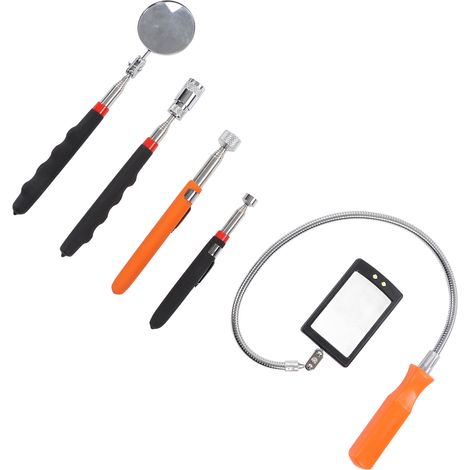 Outil de ramassage magnétique télescopique en 5 pièces, rotation à 360°, résistant aux chocs, avec LED intégrée. (1/5)