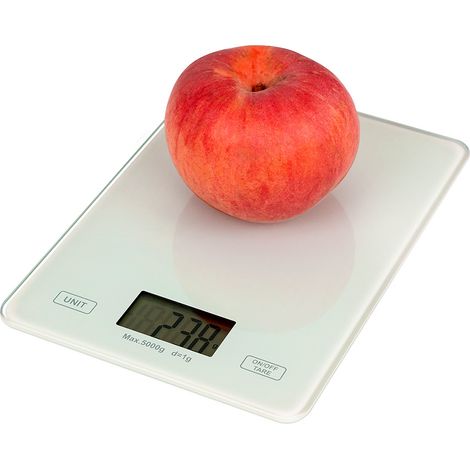 Balanza de cocina digital de 5000 g con cristal templado y función de tara para repostería. Pesa en gramos y onzas. (1/5)
