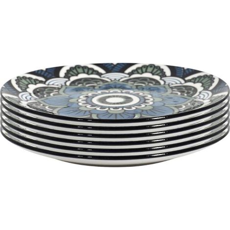 Set de 6 assiettes à dessert en porcelaine bleu mandala (Ø19cm) - MANDALA (1/3)