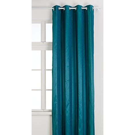 Rideau en Jacquard à Rayures "Chenille" Verticales Bleu Canard 135x260 cm (1/2)