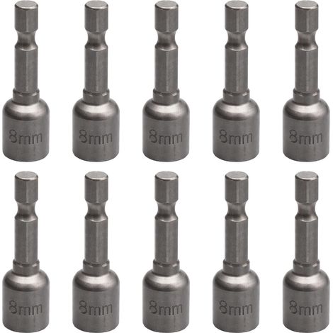 Lot de 10 Douilles Magnétiques de 8mm, Douilles Hexagonales Femelle 1/4", Adaptateur Métallique à Six Pans Creux pour Accessoires Perceuse Électrique et Visseuse à Choc (8 x 42mm) (1/5)