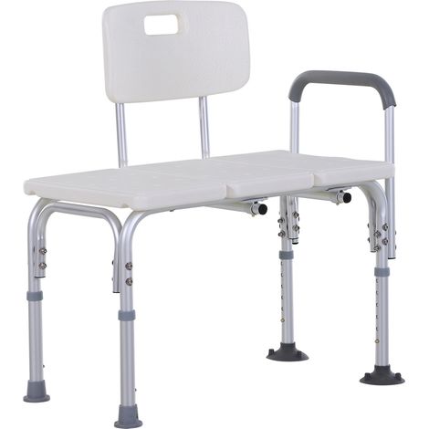 Chaise de douche avec hauteur réglable sur 6 niveaux, pieds et accoudoirs antidérapants, assise large (68,5 x 40,5 cm)