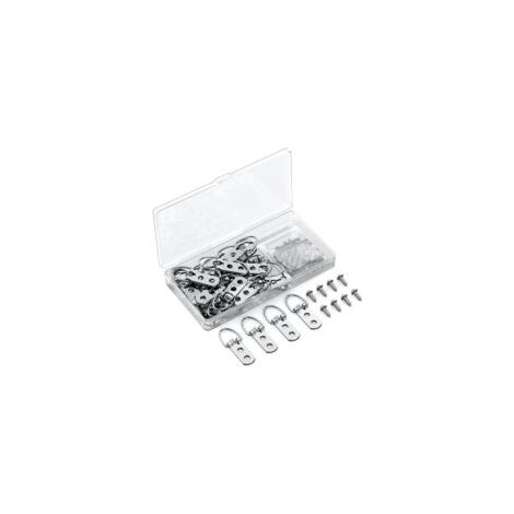 30 ganchos en D para marcos de fotos con tornillos, herrajes resistentes para colgar objetos de hasta 18 kg, anillas en D de doble orificio para marcos, cuadros, espejos y relojes - Crezuo (1/4)