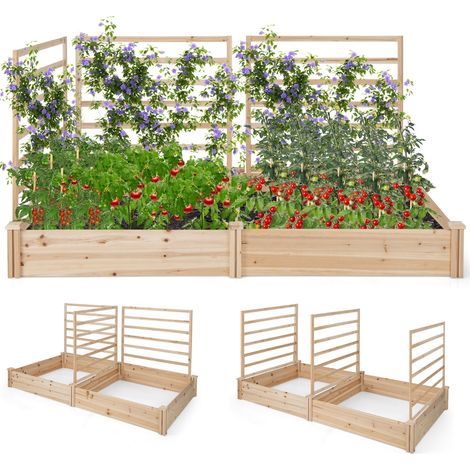 Fioriere Letto rialzato da giardino con 2 cassoni per piantare e 3 tralicci, Aiuola rialzata da giardino in legno Naturale (1/4)