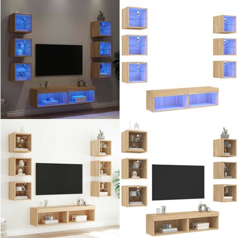 8-tlg. Wohnwand mit LED-Beleuchtung Sonoma-Eiche Holzwerkstoff - LED-Beleuchtung - Wohnwand (1/5)