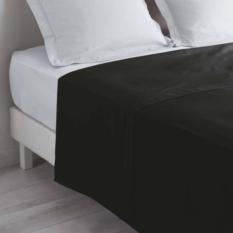 Drap plat 2 personnes 240 x 300 cm uni 57 fils lina + point bourdon Charbon