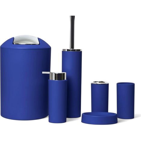 Ensemble de 6 accessoires de salle de bain, comprenant un distributeur de savon, un porte-savon et une brosse WC (modèle 2a, bleu foncé) (1/5)