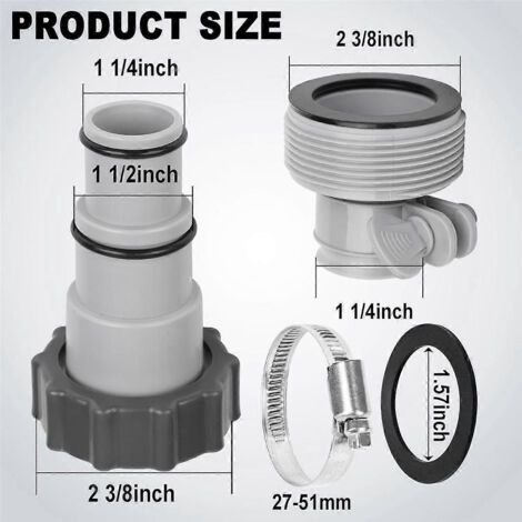 NALOOKAMIC Adaptateur de tuyau de piscine avec rondelle de serrage, 2 types de connecteurs de conversion, adaptateur de tuyau de piscine de remplacement pour tuyau fileté (1/4)