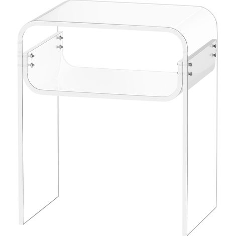 Mophorn Table d'appoint en acrylique, 30 x 40 x 50 cm, meuble moderne et transparent à 2 niveaux avec espace de rangement, petite table rectangulaire en acrylique pour salon ou chambre (1/5)