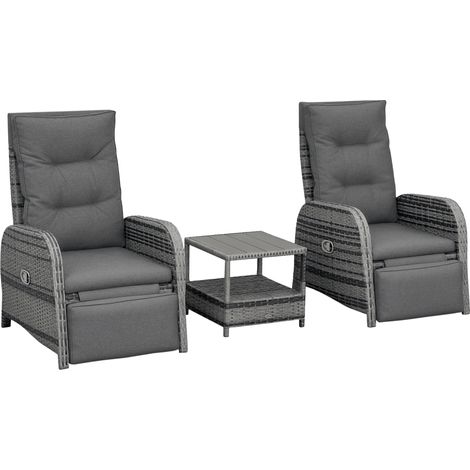 Outsunny 2 Seater Patio Wicker Chaise Lounge Sofa Set with Fabric Cushion, Grey