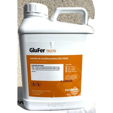 Thiosulfate de potassium, conteneur de 5 litres, concentration de potassium de 370 g/L, application foliaire ou par irrigation, dosage de 2-3 ml par litre, adapté au développement des fruits (1/5)