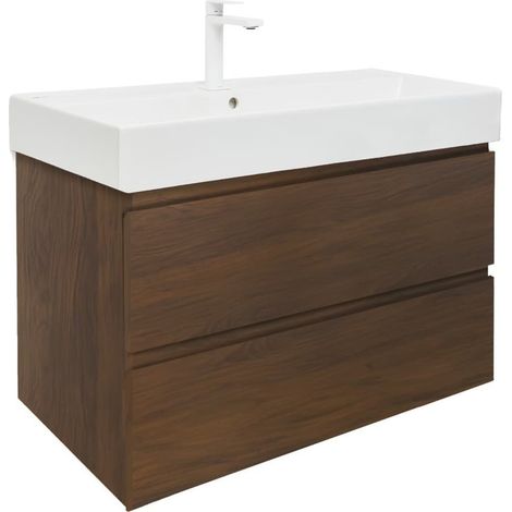 Ensemble meuble avec vasque et mitigeur - SAT - B-Way - 99x50x45 - noyer