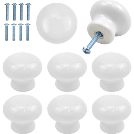 Boutons Porte pour Enfants 35 mm, Blanc Céramique Poignées Tirage de Meubles, 8pcs Ronds D'armoire pour Tiroir, Armoires, Portes Intérieures, Cuisine, Salon - avec Vis (1/4)