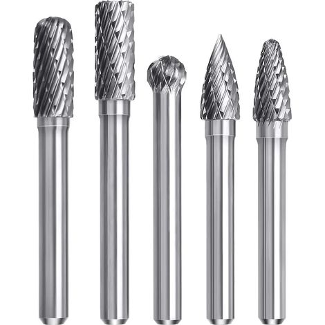 5 PCS Tungstène Carbure Double Coupe Rotary Burr Set, 8 MM Rotary Point Burr Die Grinder, 6mm Shank Bit Set, Fichier Rotatif Pour le bois, Sculpture sur Métal, Polissage, Gravure, Perçage (1/5)