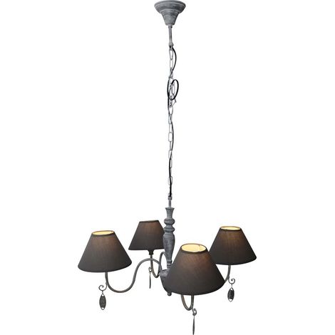 Pendelleuchte Hängelampe Esszimmerleuchte Deckenlampe Metall Textil Grau D 55 cm