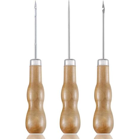 Alène En Cuir Poinçon, 3 Pièces Machine À Coudre En Cuir Ronde À Manche,Couture Poinçon,Cuir Poinçon Avec Manche En Bois Outil De Couture Bricolage Cuir Artisanat Couture Poinçon Cuir Outil De (1/4)