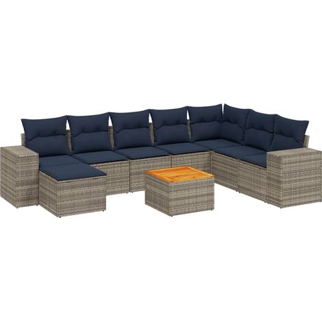 9-teiliges Gartensofa-Set mit Kissen, grau, Polyrattan vidaXL (1/5)