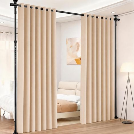 Séparateur de pièce sans perçage, tringle à rideau réglable en hauteur et en largeur, séparateur de pièce autonome sans rideau, l 70-177 cm x H 122-305 cm, brise-vue pour salon, chambre à coucher