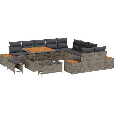 Garden Sofa Set 13 pcs Grey Poly Rattan and Powder-coated Steel vidaXL
