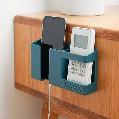 Support mural de chargement pour téléphone portable sans perçage, organisateur de télécommandes, boîte de rangement pour fournitures de bureau, étagère de chevet (1/2)