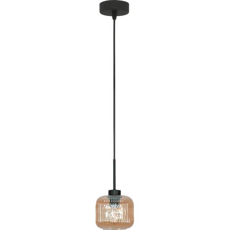 Lampada a sospensione Beka Amber 15-015 nera con paralume in vetro ambrato